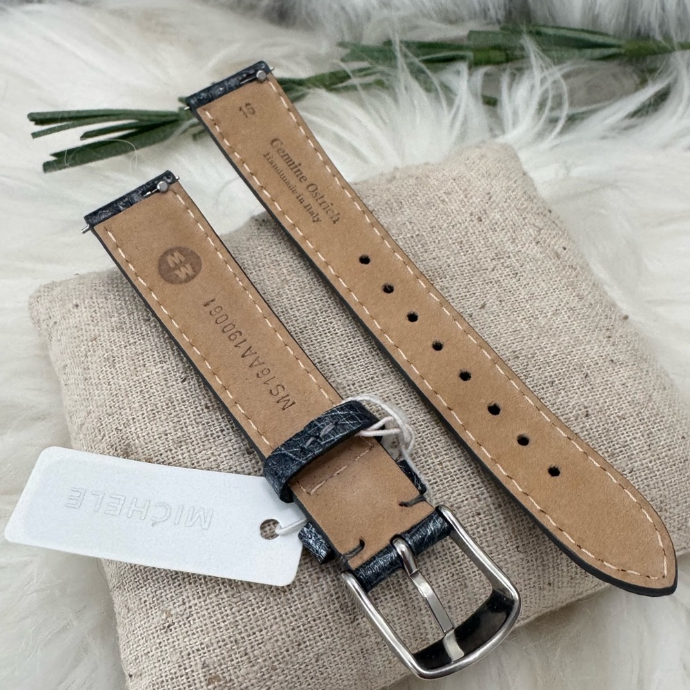 NEW wTags Michele 16MM Ostrich Leather Watch Band Shadow Grey - Picture 4 of 7